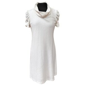 Robbie Bee White Ribbed Cowl Neck Short Sleeve A-Line Dress Size M